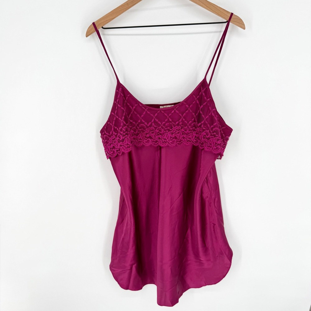 VTG 90s Y2K Intimate Moods Magenta Satin & Lace Nightie / Chemise 1X‎ Babydoll